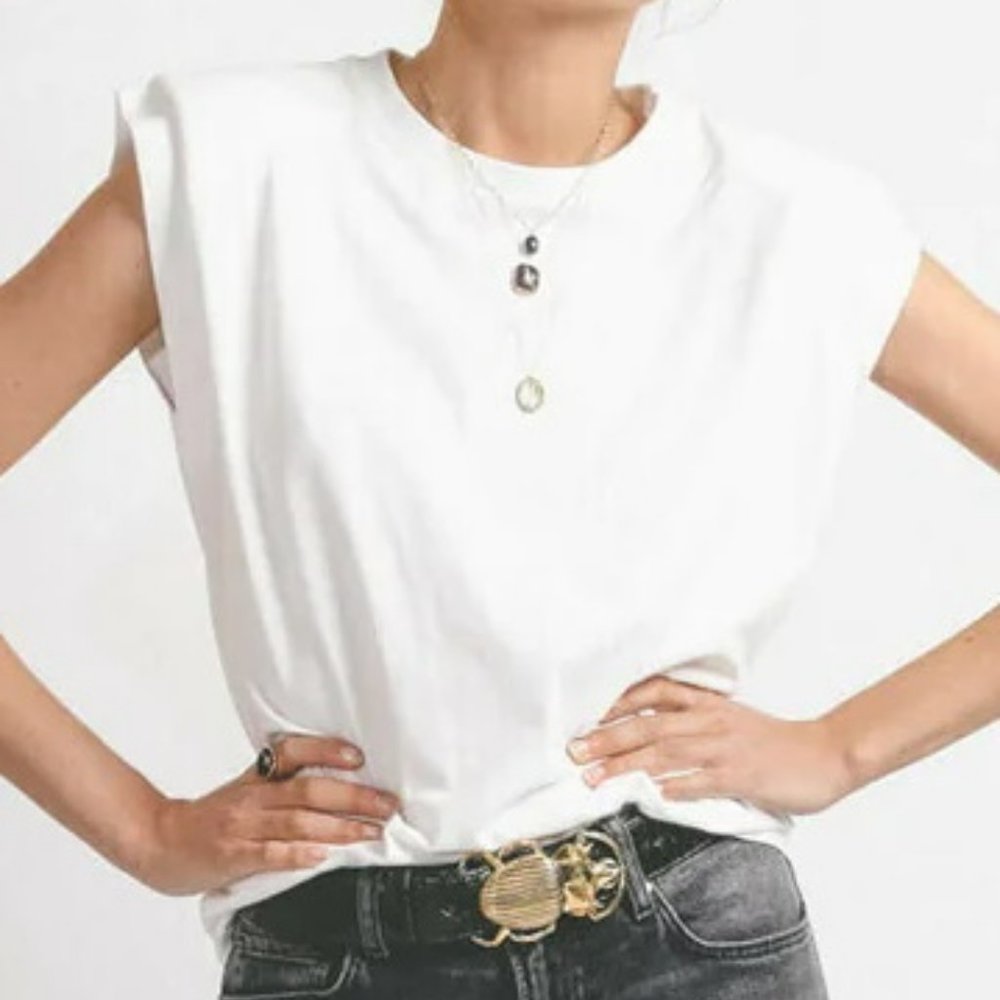 8/25 LAST DAY📦 ANINE BING Tanner Strong Shoulder Tank - White